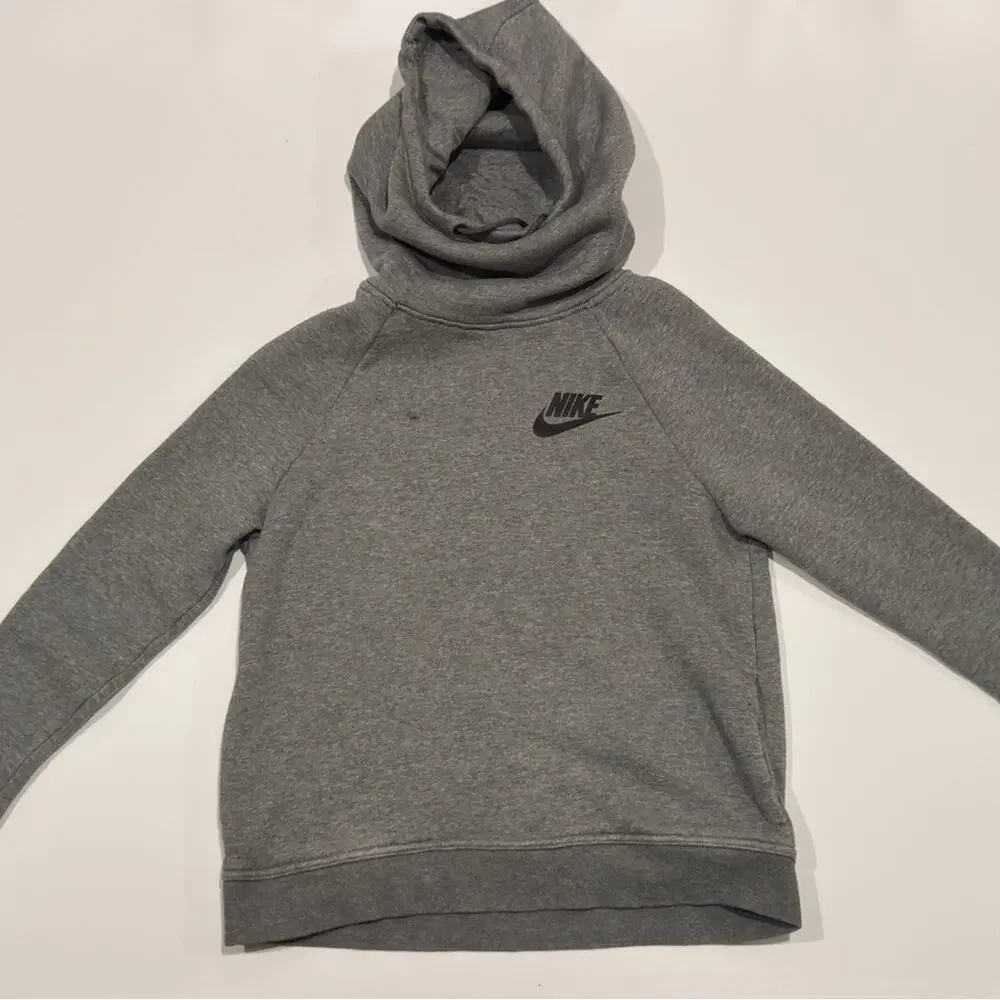 Nike Women’s S Nike Tech Hoodie Gray Funnel Neck Pullover Cotton Charcoal Warm
